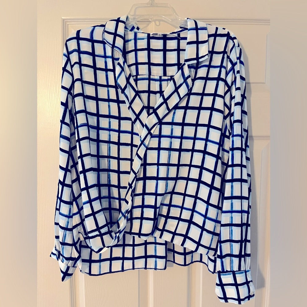 Calvin Klein Blue Blouse with Notched Collar and Boxy Style
